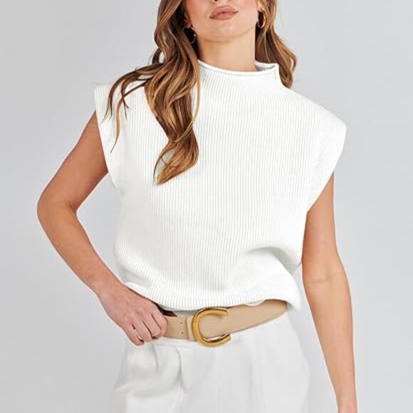 Women's Mock Neck Sleeveless Sweater Vest Old Money Knit Minimalist Fall - Picture 4 of 6